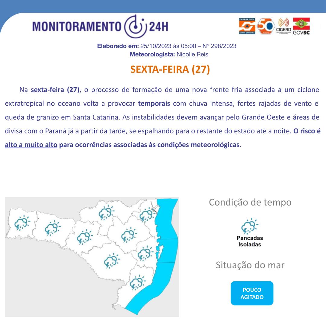 Defesa Civil e Epagri emitem Nota Hidrometeorológica: última semana de outubro com altos volumes de chuva 4