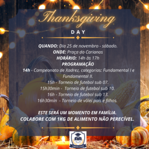 Escola Sabedoria Júnior promove o Thanksgiving Day neste sábado 12