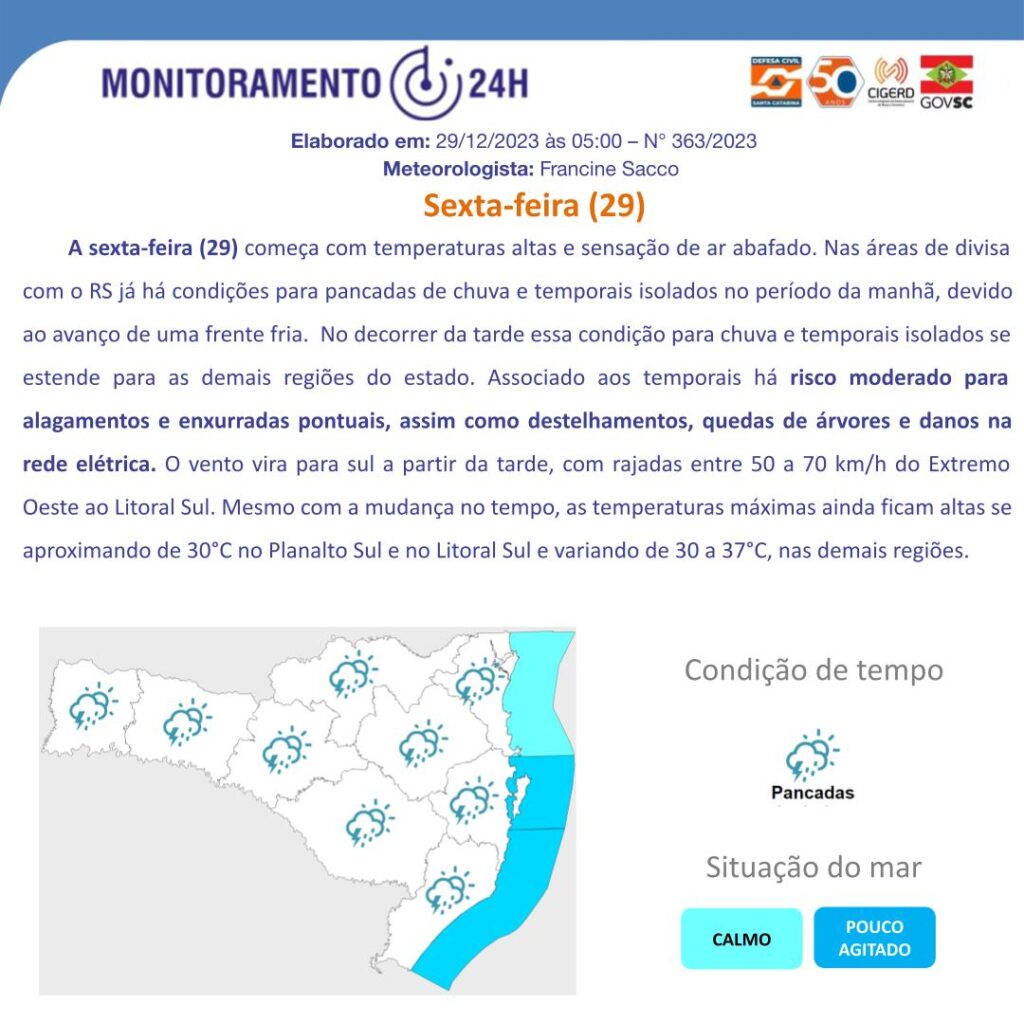 Monitoramento Meteorológico para esta sexta-feira 3