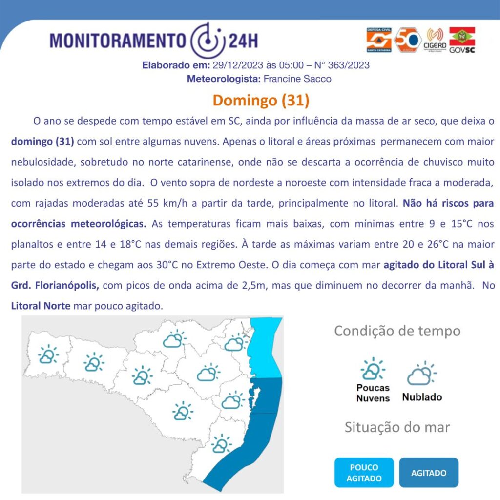 Monitoramento Meteorológico para esta sexta-feira 4