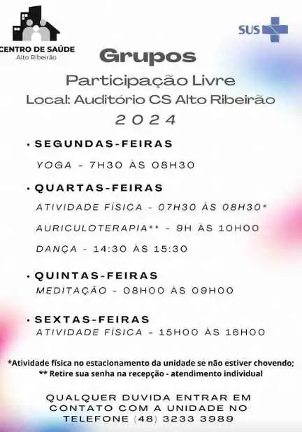 Centro de saúde do Alto Ribeirão divulga agenda de atividades 1