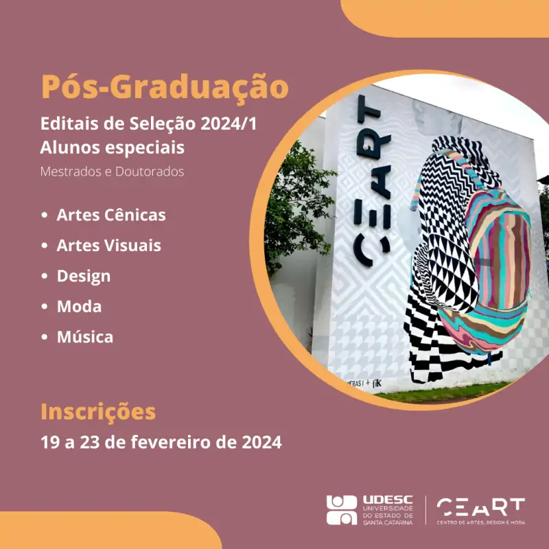 Inscrições para alunos especiais na pós-graduação da Udesc Ceart serão realizadas em fevereiro 1