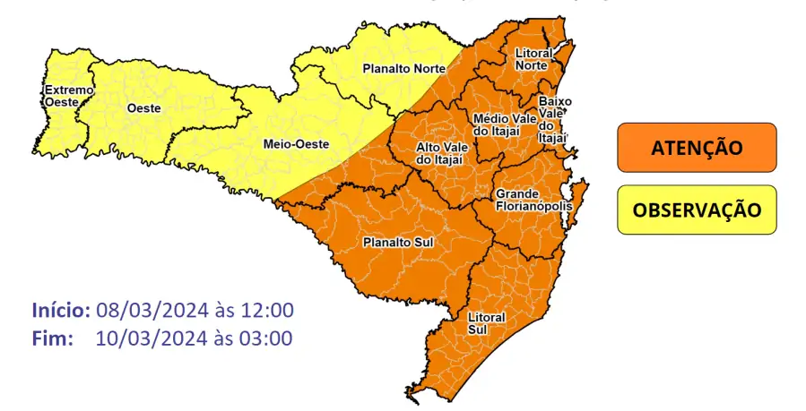 Previsão indica temporais e chuva intensa entre sexta-feira e a madrugada de sábado em todo o estado 1