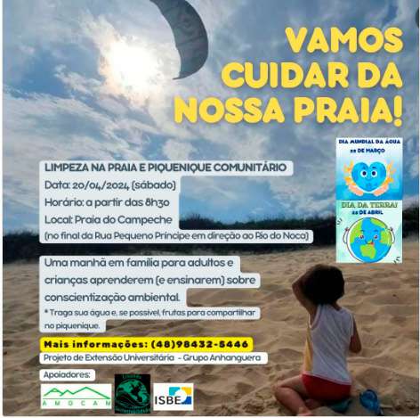 Comunidade organiza evento de limpeza da praia e piquenique comunitário na praia do Campeche 1