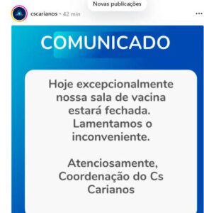 Leia mais sobre o artigo Sala de vacina da unidade de Saúde do Carianos está fechada neste dia 20