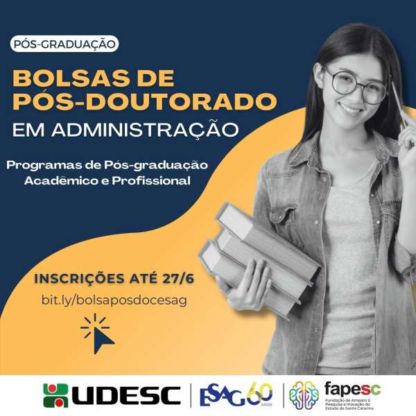 Udesc Esag abre inscrições para bolsas Fapesc de pós-doutorado em Administração 1