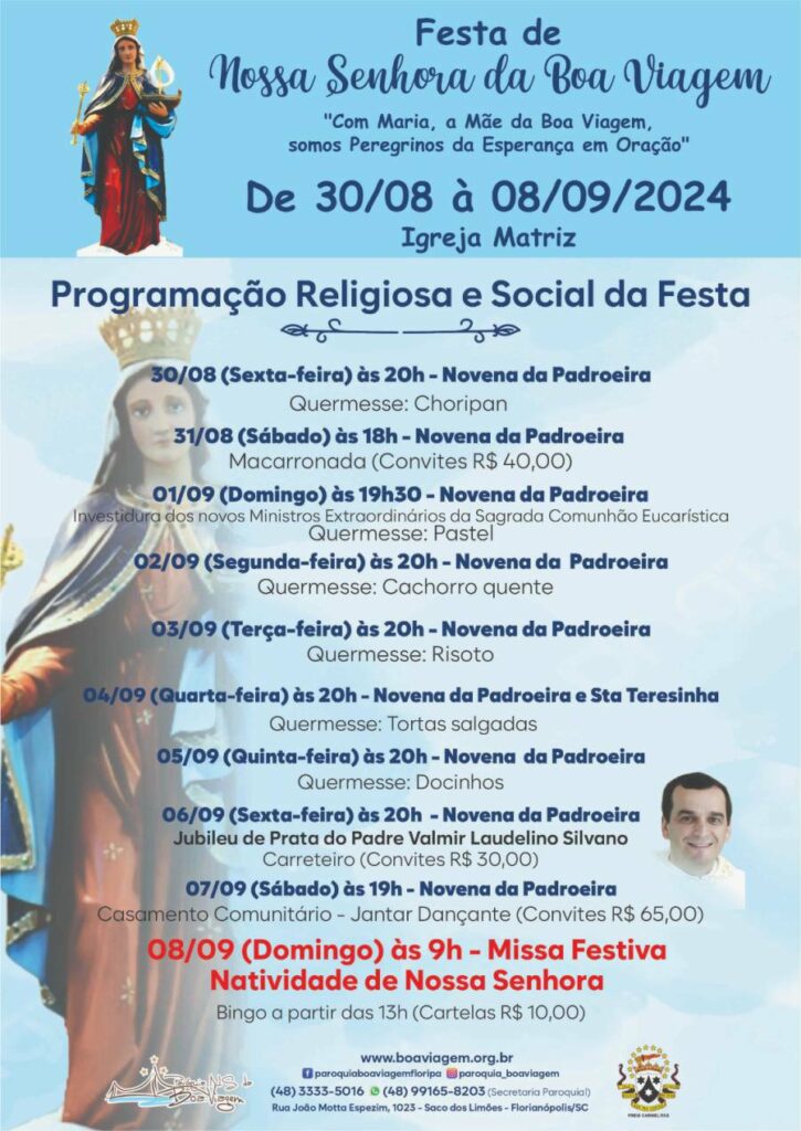 Festa da Paróquia Nossa Senhora da Boa Viagem começa dia 30 de agosto 1