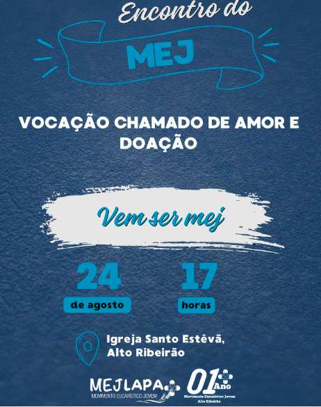 MEJ LAPA promove encontro sobre vocação e espiritualidade no dia 24 de agosto 1