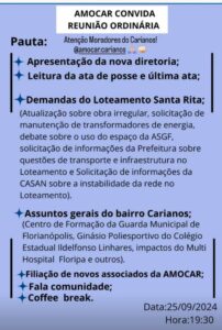 Leia mais sobre o artigo AMOCAR realiza reunião mensal no dia 25 de setembro