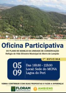 Leia mais sobre o artigo Inicia dia 05 a Primeira Oficina Participativa para o Plano de Manejo da REVIS Morro do Lampião