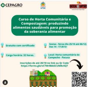 Cepagro e GECA/UFSC abrem inscrições para Curso de Horta Comunitária e Compostagem no PACUCA 8