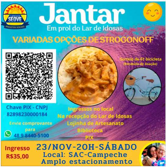 SEOVE promove jantar beneficente em prol do Lar de Idosas no dia 23 de novembro 1