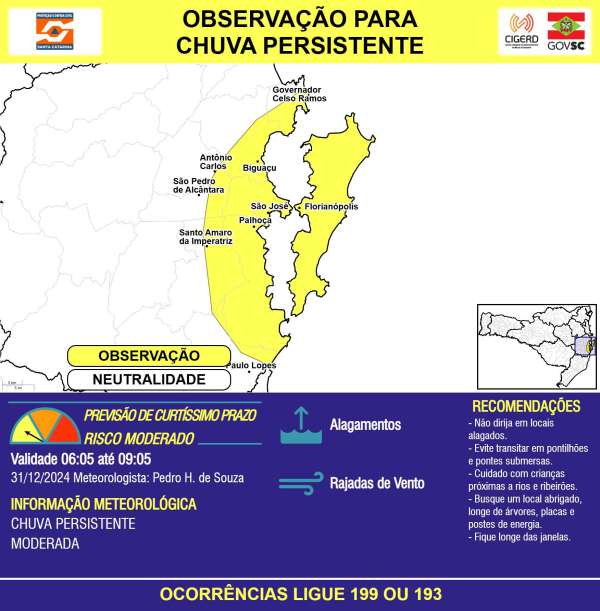 Alerta de chuva e ventos fortes na Grande Florianópolis 1