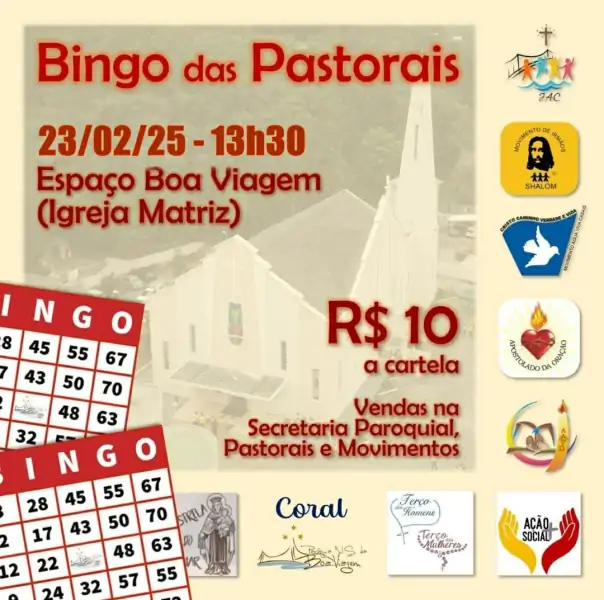 Paróquia Nossa Senhora da Boa Viagem realiza o Bingo das Pastorais dia 23 1