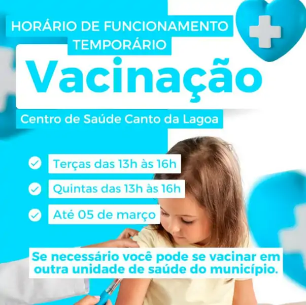 Centro de Saúde Canto da Lagoa altera temporariamente o horário de funcionamento da sala de vacina 1