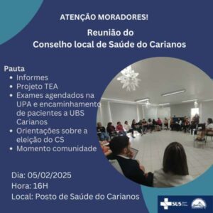 Leia mais sobre o artigo Conselho Local de Saúde do Carianos realiza reunião no dia 5 de fevereiro