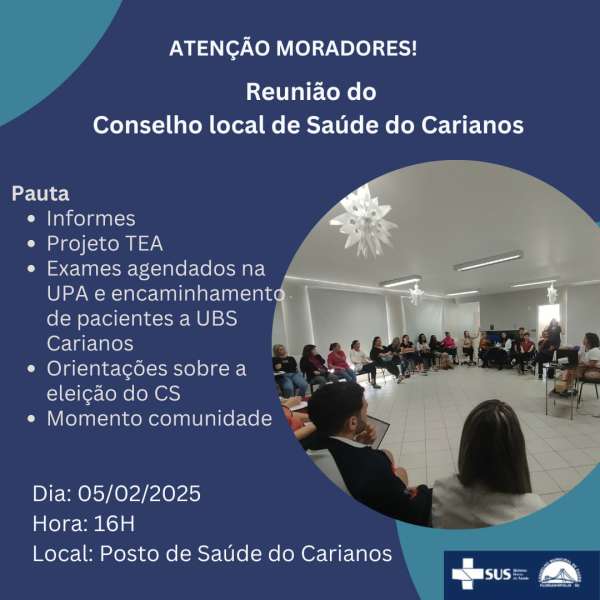 Conselho Local de Saúde do Carianos realiza reunião no dia 5 de fevereiro 1