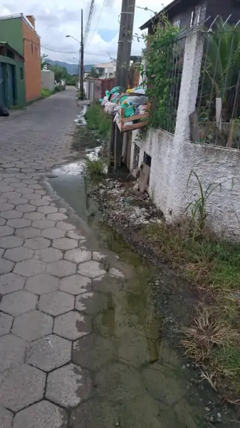 Moradores da Rua Maria Ramos Ouriques denunciam esgoto a céu aberto no Ribeirão da Ilha 1