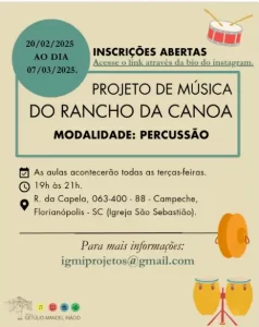 Leia mais sobre o artigo Rancho da Canoa abre inscrições para o Projeto de Música com aulas gratuitas de percussão