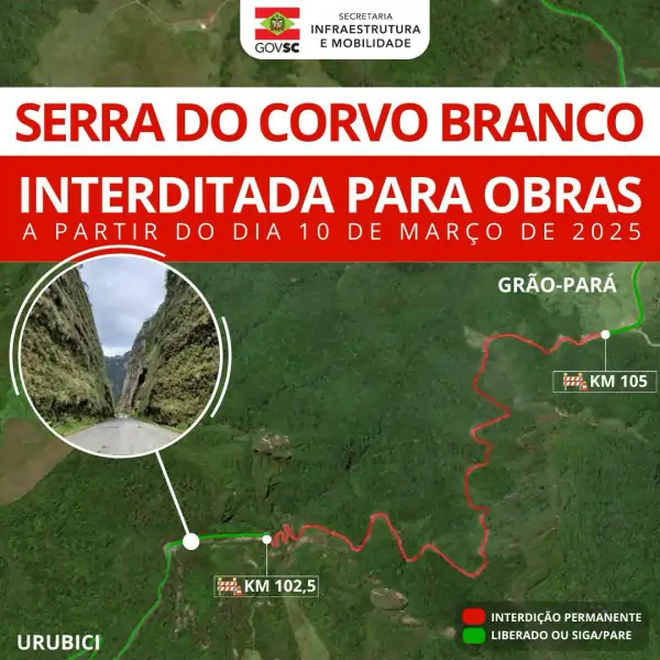 Serra da Corvo Branco será interditada a partir de 10 de março para obras 2