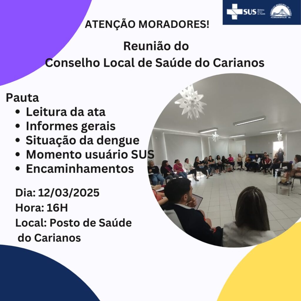 Conselho Local de Saúde do Carianos convida moradores para reunião nesta quarta-feira 1