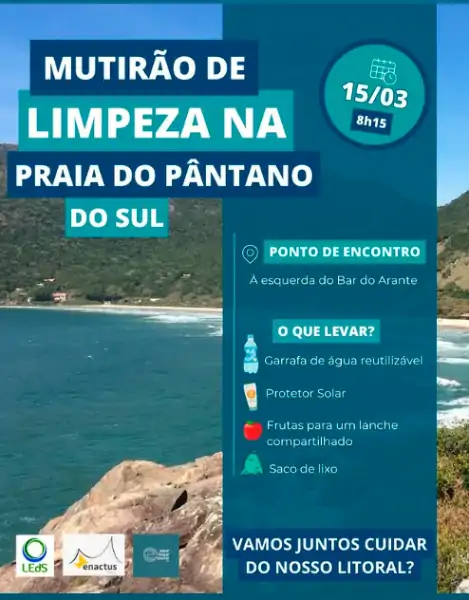 Mutirão de limpeza mobiliza voluntários na Praia do Pântano do Sul no dia 15 de março 1