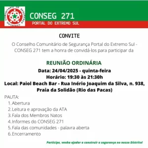 Leia mais sobre o artigo CONSEG 271 realiza reunião ordinária de abril e convida a comunidade a participar