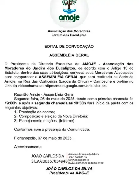 AMOJE realiza Assembleia Geral com prestação de contas e eleição da nova diretoria 1 AMOJE realiza Assembleia Geral com prestação de contas e eleição da nova diretoria 1