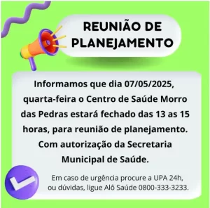 Leia mais sobre o artigo Centro de Saúde do Morro das Pedras terá atendimento suspenso temporariamente nesta quarta-feira (7) para reunião de planejamento