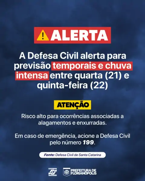 Defesa Civil emite alerta para temporais em Florianópolis 1 Defesa Civil emite alerta para temporais em Florianópolis 1