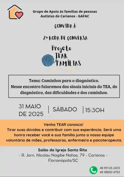 Grupo de apoio do Carianos promove roda de conversa sobre diagnóstico do autismo 1 Grupo de apoio do Carianos promove roda de conversa sobre diagnóstico do autismo 1