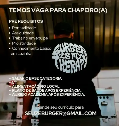 Seu Zé Burger abre vaga para chapeiro em Florianópolis 1 Seu Zé Burger abre vaga para chapeiro em Florianópolis 1