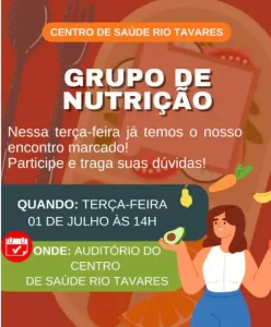 Leia mais sobre o artigo Centro de Saúde do Rio Tavares convida usuários para encontro do Grupo de Nutrição nesta terça-feira