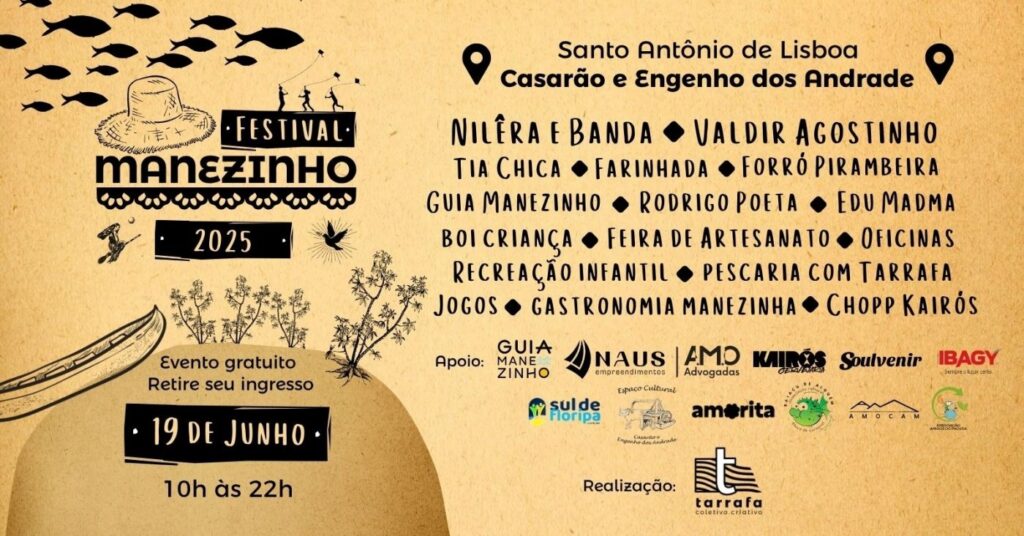 Programação Oficial do Festival Manezinho 2025 já está no ar - Celebração acontece dia 19 de junho, em Santo Antônio de Lisboa 1 Programação Oficial do Festival Manezinho 2025 já está no ar - Celebração acontece dia 19 de junho, em Santo Antônio de Lisboa 1