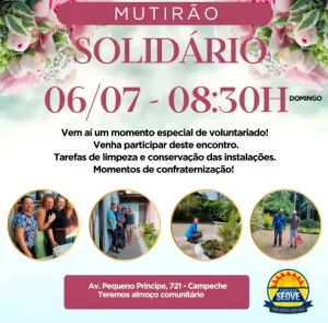 Leia mais sobre o artigo Mutirão Solidário no SEOVE Projetos Sociais acontece neste domingo no Campeche