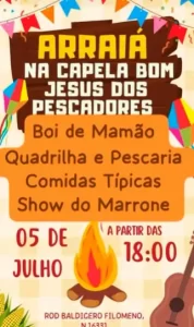 Leia mais sobre o artigo Capela Bom Jesus dos Pescadores realiza Festa Junina neste sábado com atrações culturais e show de Marrone
