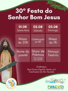 Leia mais sobre o artigo Comunidade convida para a 30ª Festa do Senhor Bom Jesus na Cachoeira do Rio Tavares