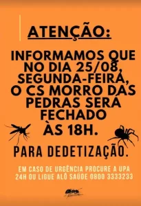 Leia mais sobre o artigo Centro de Saúde do Morro das Pedras terá fechamento antecipado para dedetização