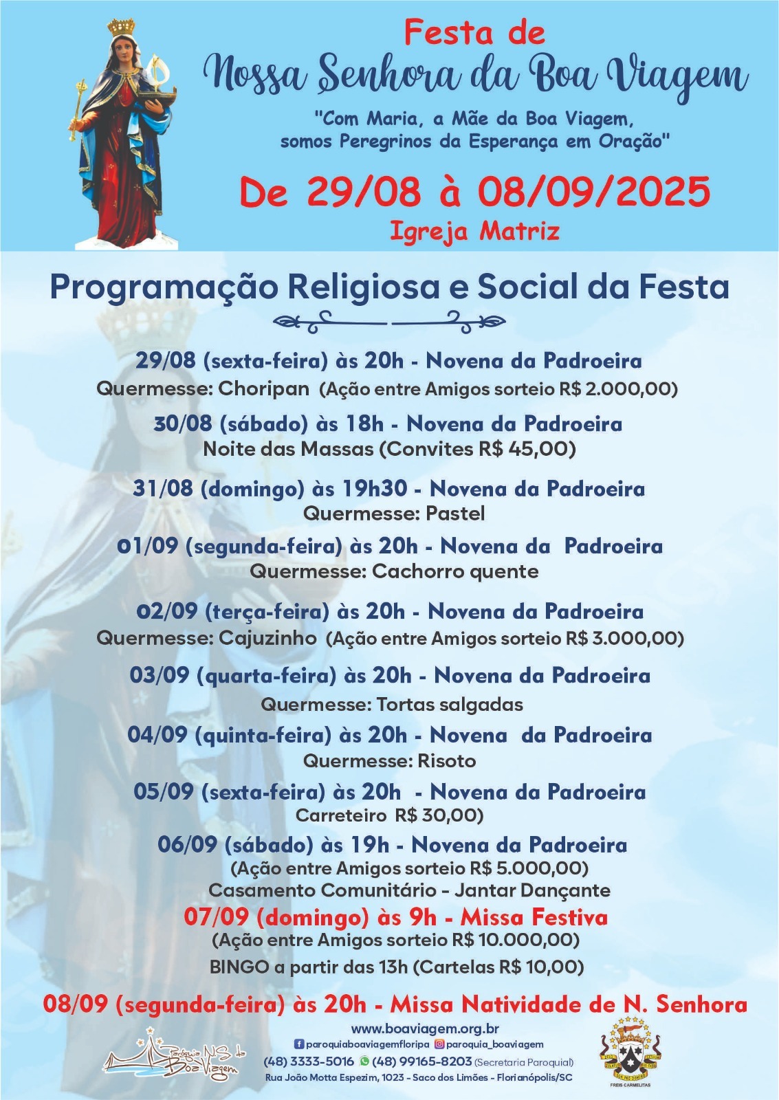 Festa da Padroeira 2025  da Paróquia Nossa Senhora da Boa Viagem tem data definida 1