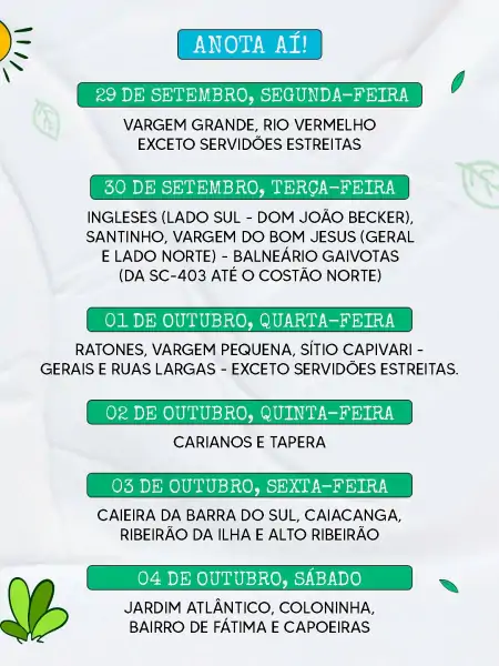 Florianópolis divulga agenda de coleta de resíduos verdes 2