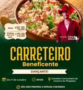 Leia mais sobre o artigo Carreteiro Beneficente Dançante será realizado em prol da Creche Crescer Costeira