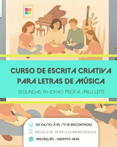 Leia mais sobre o artigo Florianópolis recebe curso de Escrita Criativa para Letras de Música com Milu Leite