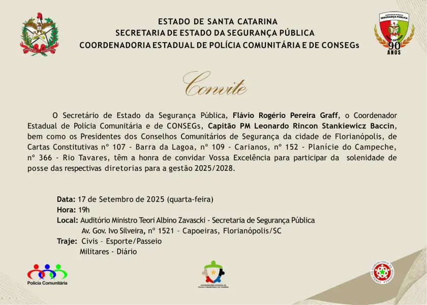 Florianópolis terá solenidade de posse dos Conselhos Comunitários de Segurança 1