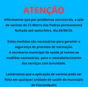 Leia mais sobre o artigo Sala de vacinas do Centro de Saúde do Morro das Pedras ficará fechada até sexta-feira