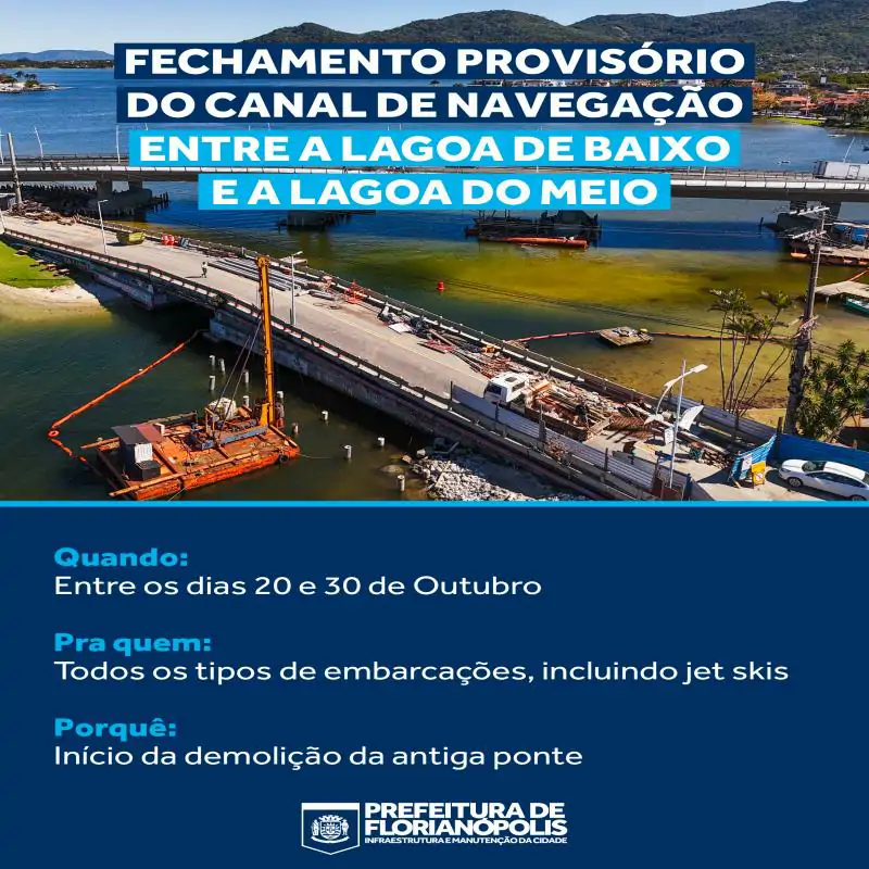 Demolição da antiga ponte da Lagoa da Conceição inicia na próxima segunda-feira, dia 20 de outubro 1