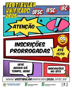 Leia mais sobre o artigo Vestibular Unificado UFSC/IFSC/IFC 2026 tem inscrições prorrogadas até 15 de outubro