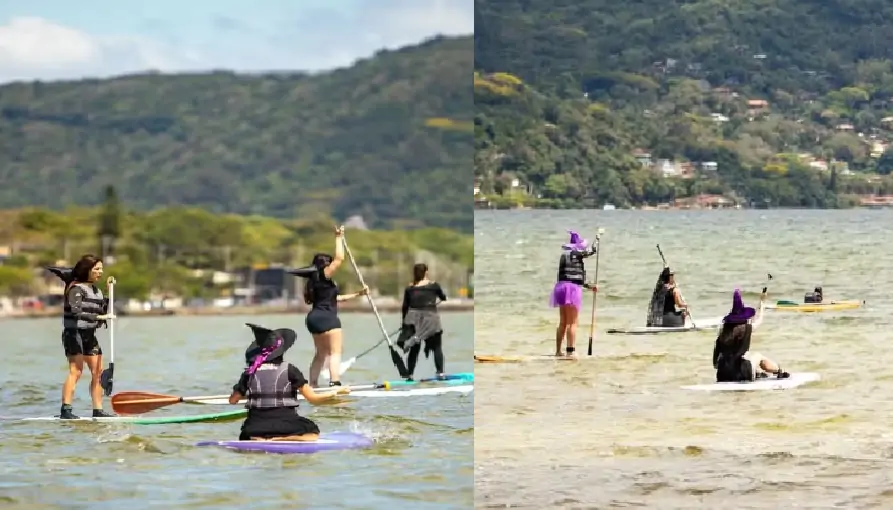 Bruxas trocaram vassouras por pranchas em remada mágica na Lagoa da Conceição, em Florianópolis 1