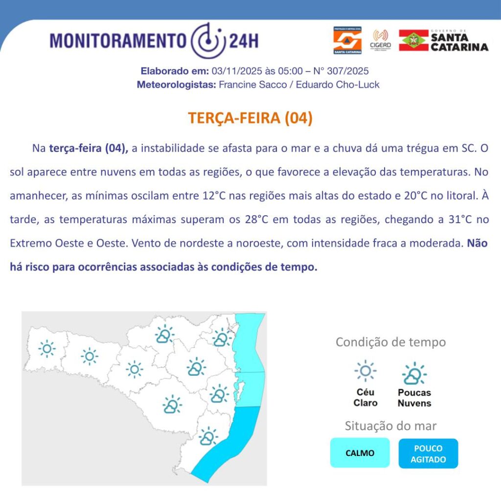 Segunda-feira começa com chuva e instabilidade em Santa Catarina 2