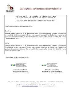 ASSOCIAÇÃO DOS MORADORES RECREIO SANTOS DUMONT - RETIFICAÇÃO DE EDITAL DE CONVOCAÇÃO 4