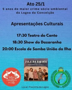 Ato marca cinco anos do rompimento da ETE da Lagoa da Conceição e mobiliza comunidade neste domingo (25) 5